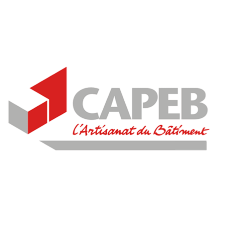 Logo de CAPEB, l'Artisanat du Bâtiment, avec des formes géométriques et du texte.